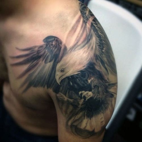 Hawk Tattoo on Shoulder and Back