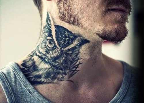 Owl Tattoo on Neck