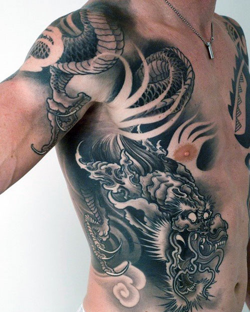 Full Body Shoulder, Chest, Ribs and Sides Dragon Tattoo Designs