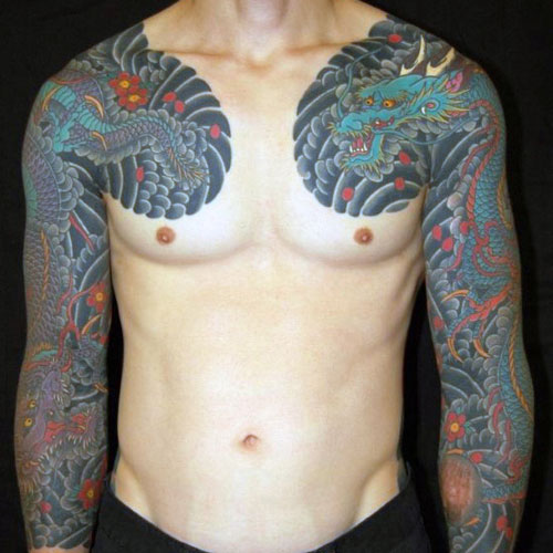 Colorful Dragon Chest Tattoos For Guys