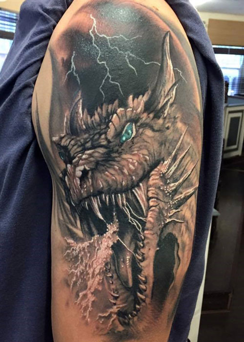 Badass Upper Arm Shoulder Dragon Tattoo Designs