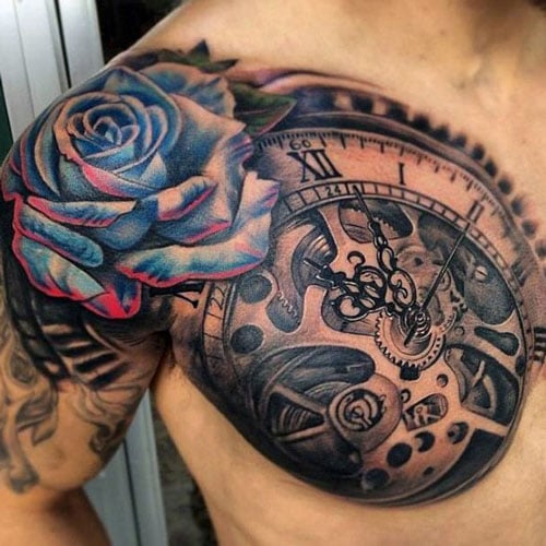 3D Chest Tattoos - Rose + Gears