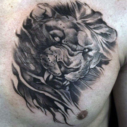 3D Lion Tattoo on Chest
