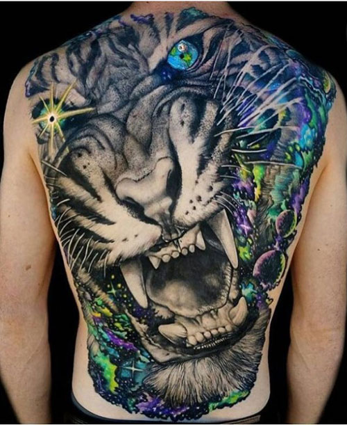 3D Tattoo on Back - Colorful Tiger