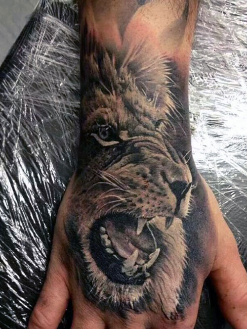 3D Tattoo For Guys - Fierce Lion on Hand