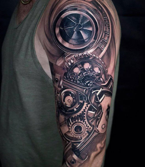 Cool 3D Sleeve Tattoos of Gears