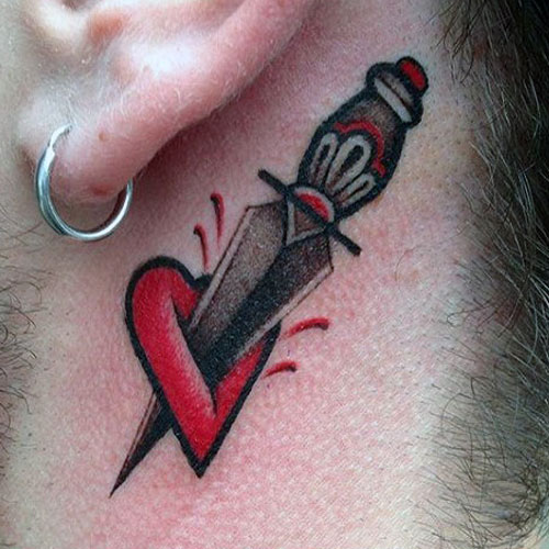 Cool Heart Tattoo Designs on Neck