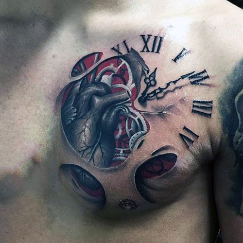 Clock and Heart Tattoo Designs