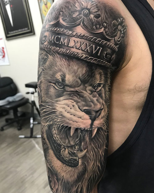 Lion with Crown Tattoo Designs
