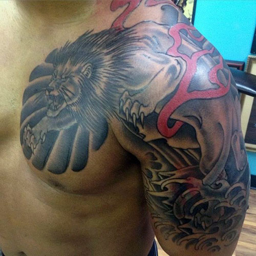 Lion Shoulder and Chest Tattoo Design