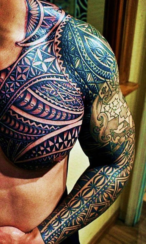 Badass Full Sleeve and Chest Tribal Tattoo For Men
