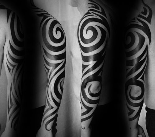 Full Arm Tribal Tattoo For Men