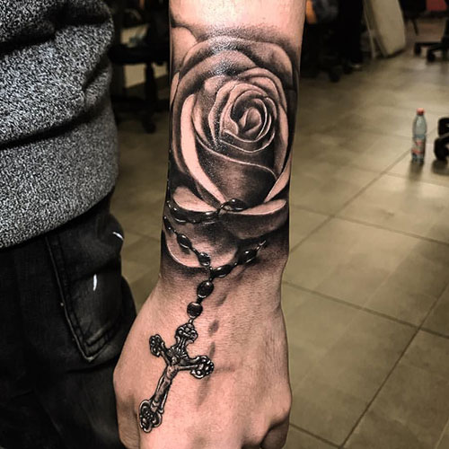 Rosary Tattoo on Hand and Wrist