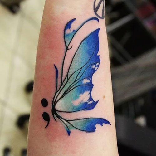 Creative Butterfly Semicolon Tattoos on Wrist