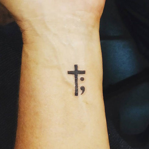 Semicolon Cross Tattoo