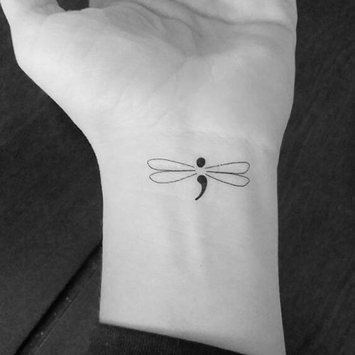 Creative Cute Dragonfly Semicolon Tattoo Designs