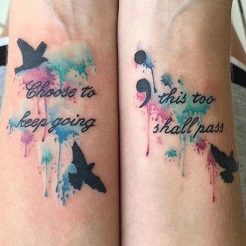 Meaningful Quote with Colorful Semicolon Tattoo
