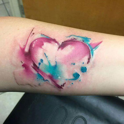 Watercolor Heart Semicolon Tattoos For Women