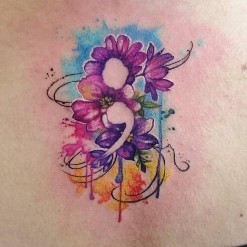 Colorful Flower Semicolon Tattoo