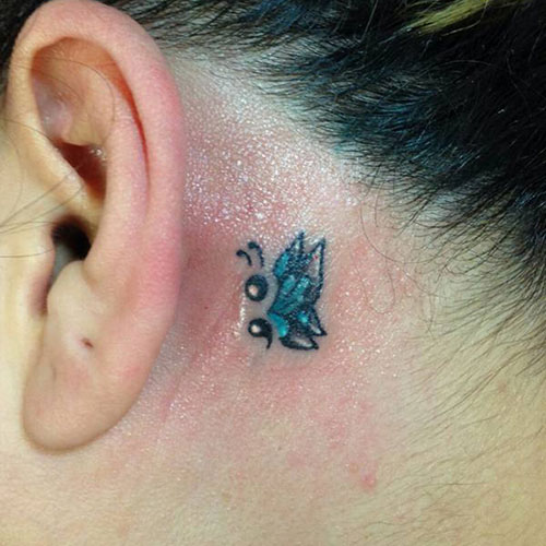 Semicolon Tattoo Behind The Ear