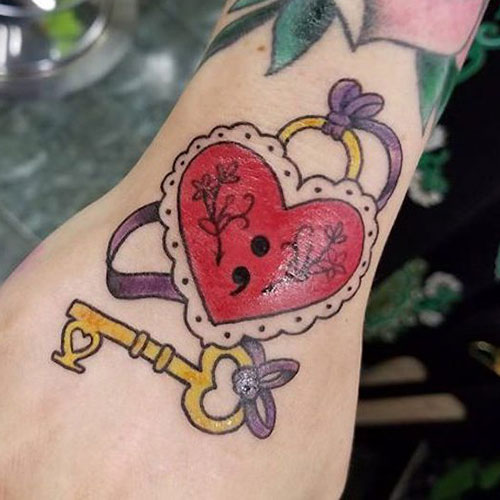 Cute Red Heart Semicolon Tattoo
