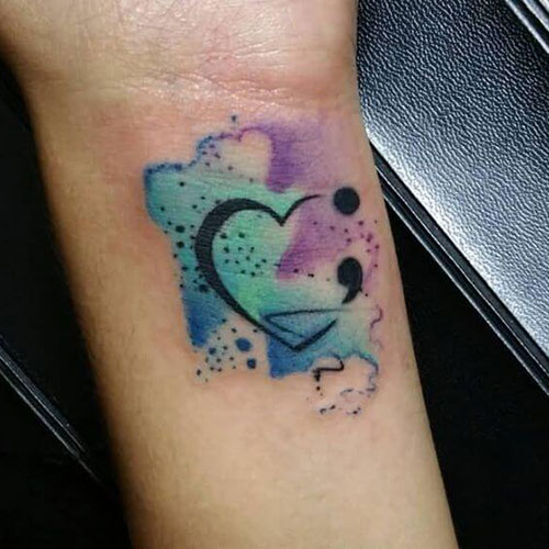 Colorful Semicolon Tattoo on Wrist For Women