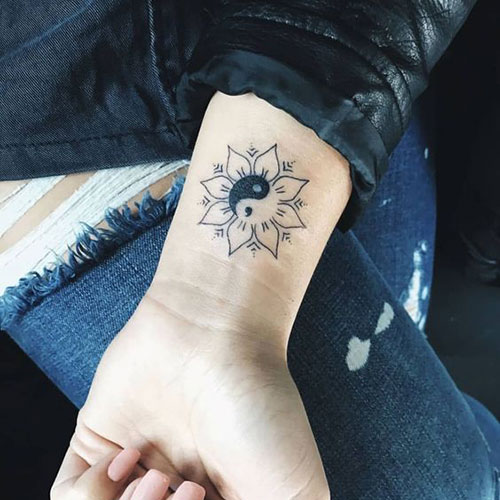 Yin Yang Flower Semicolon Tattoo