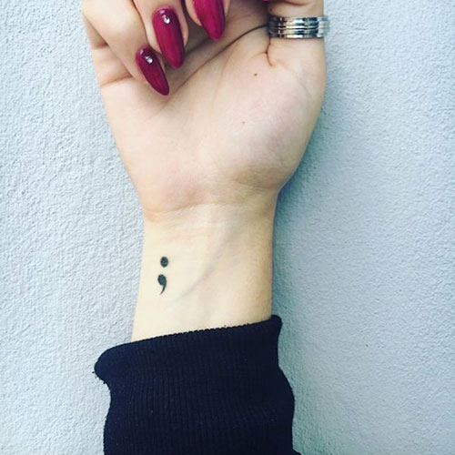 Small Simple Semicolon Tattoo on Wrist