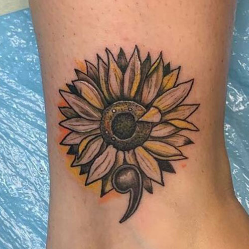 Beautiful Flower Semicolon Tattoo
