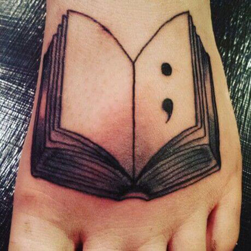Black and White Semicolon Tattoo on Foot