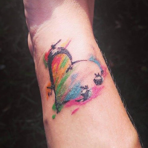 Colorful Heart Semicolon Tattoo on Wrist Forearm