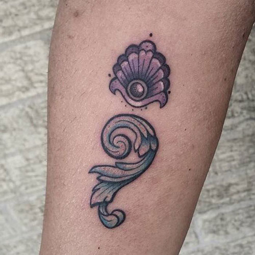 Shell Mermaid Semicolon Tattoo