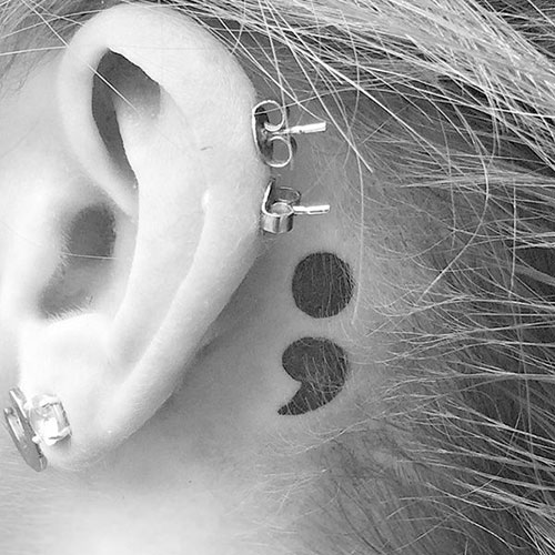 Simple Semicolon Tattoo Back of Ear